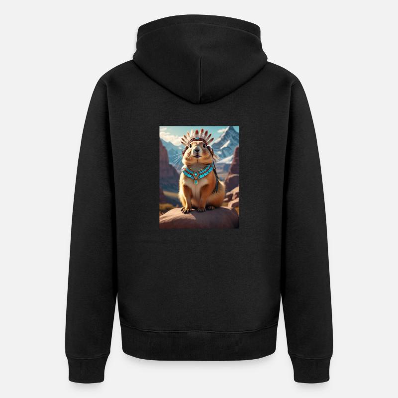 Murmeltier Krieger - Unisex Premium Bio Zip Hoodie - Schwarz