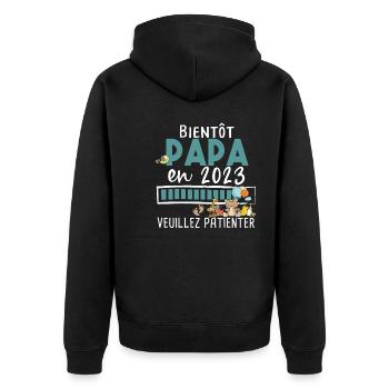 Papa 2023 Père Bébé Naissance Parent Fils Fille - Veste à capuche bio Premium Unisexe - noir - Dos - Nico (187cm)
