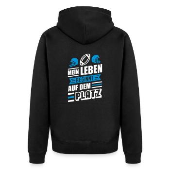 Leben auf dem Platz (Football) - Unisex Premium Bio Zip Hoodie - Schwarz - Hinten - Nico (187cm)