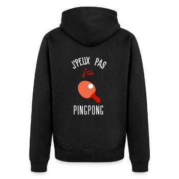 Ich kann nicht, ich habe Tischtennis - Unisex Premium Bio Zip Hoodie - Schwarz - Hinten - Nico (187cm)