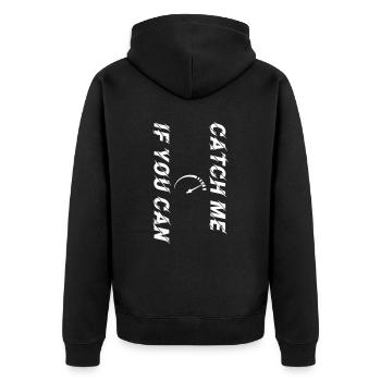 Catch Me If You Can Tacho weiss personalisierbar - Unisex Premium Bio Zip Hoodie - Schwarz - Hinten - Nico (187cm)