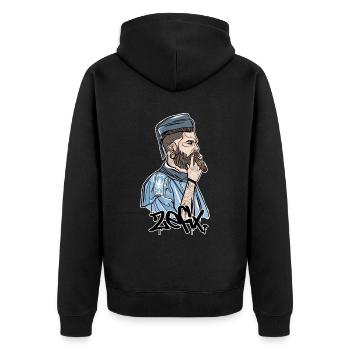 Rieser Grantler // Illustration - Unisex Premium Bio Zip Hoodie - Schwarz - Hinten - Nico (187cm)