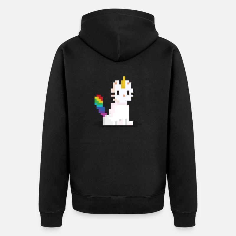 Pixel Einhorn Katze - Unisex Premium Bio Zip Hoodie - Schwarz