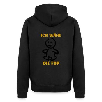 Ich wähl die FDP - Wähler - Stimme - Unisex Premium Bio Zip Hoodie - Schwarz - Hinten - Nico (187cm)