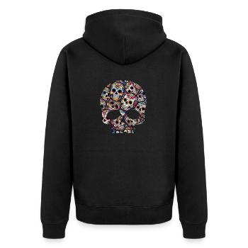 Buntes dekoratives Skullmuster - Unisex Premium Bio Zip Hoodie - Schwarz - Hinten - Nico (187cm)