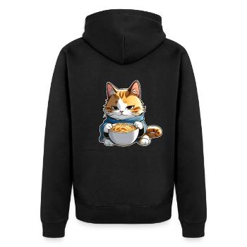 Niedliche Katze mit Ramen Suppe - Unisex Premium Bio Zip Hoodie - Schwarz - Hinten - Nico (187cm)