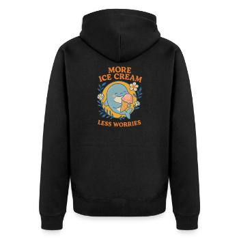 More Icecream - Less Worries / Mehr Eiscreme - Unisex Premium Bio Zip Hoodie - Schwarz - Hinten - Nico (187cm)
