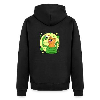 Schlange ist verliebt in Katze - Unisex Premium Bio Zip Hoodie - Schwarz - Hinten - Nico (187cm)