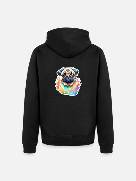 Mops Wasserfarben - Unisex Premium Bio Zip Hoodie - Schwarz