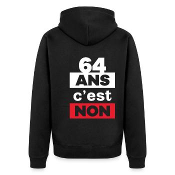 Retraite Retraité Retraitée 64 ans - Veste à capuche bio Premium Unisexe - noir - Dos - Nico (187cm)
