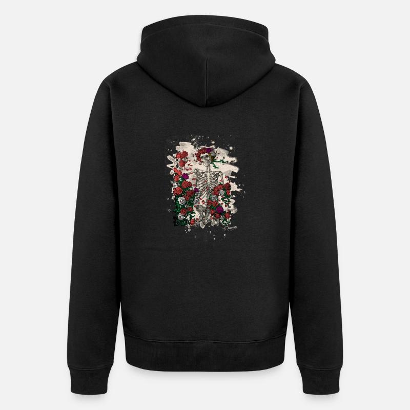 Skeleton & Roses – bleached Version - Unisex Premium Bio Zip Hoodie - Schwarz