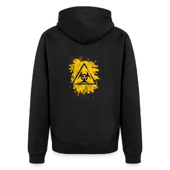Biohazard – bleached grungy look - Unisex Premium Bio Zip Hoodie - Schwarz - Hinten - Nico (187cm)