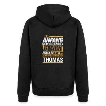 THOMAS - Die Besten - Unisex Premium Bio Zip Hoodie - Schwarz - Hinten - Nico (187cm)
