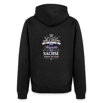 T-Shirt Seine Majestät der Sachse - Unisex Premium Bio Zip Hoodie - Schwarz - Hinten - Nico (187cm)