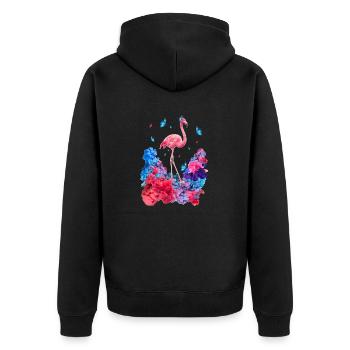 Wolken Flamingo - Unisex Premium Bio Zip Hoodie - Schwarz - Hinten - Nico (187cm)