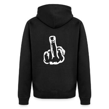 Mittelfinger Squad Middle finger fuck you fuck off - Unisex Premium Bio Zip Hoodie - Schwarz - Hinten - Nico (187cm)