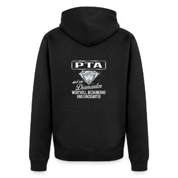 PTA - DM - Unisex Premium Bio Zip Hoodie - Schwarz - Hinten - Nico (187cm)