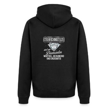 STEUERFACHANGESTELLTE -DM - Unisex Premium Bio Zip Hoodie - Schwarz - Hinten - Nico (187cm)