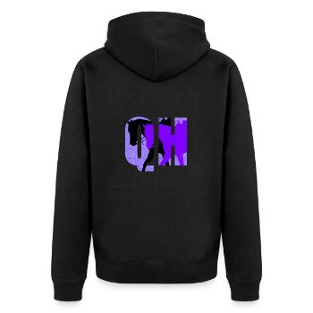 QH-lila-schwarz - Unisex Premium Bio Zip Hoodie - Schwarz - Hinten - Nico (187cm)
