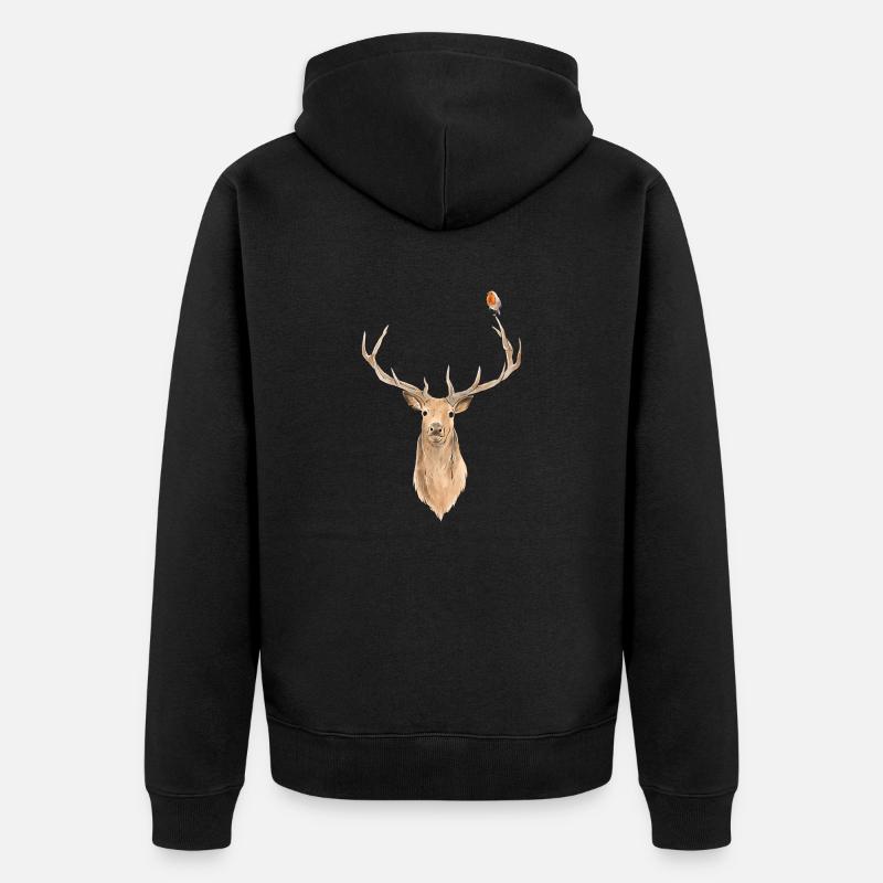 Vogel und Hirsch - Unisex Premium Bio Zip Hoodie - Schwarz