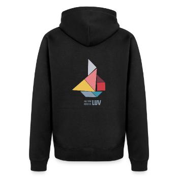 All you need is LUV - Unisex Premium Bio Zip Hoodie - Schwarz - Hinten - Nico (187cm)
