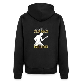 Never Underestimate An Old Man With A Bass Guitar - Unisex Premium Organic Zip Hoodie - black - Back - Nico (187cm)