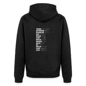 Think Positively - Unisex Premium Organic Zip Hoodie - black - Back - Nico (187cm)