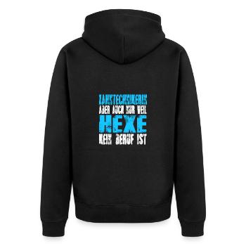 Zahntechnikerin statt Hexe - Unisex Premium Bio Zip Hoodie - Schwarz - Hinten - Nico (187cm)