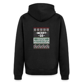 merry go fuck yourself xmas sweater - Unisex Premium Organic Zip Hoodie - black - Back - Nico (187cm)