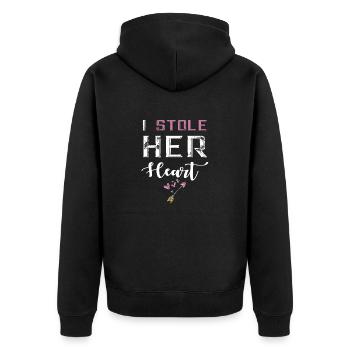 I Stole Her Heart Couple Tshirt - Unisex Premium Organic Zip Hoodie - black - Back - Nico (187cm)