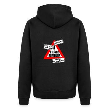 Eiliger Rentner ! - Unisex Premium Bio Zip Hoodie - Schwarz - Hinten - Nico (187cm)