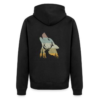 Wolf - Unisex Premium Organic Zip Hoodie - black - Back - Nico (187cm)
