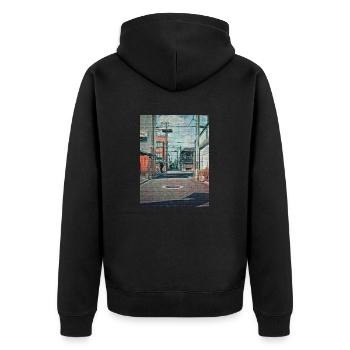 Vintage 90er Jahre Japan Schulfahrt Malerei Japan Liebhaber - Unisex Premium Bio Zip Hoodie - Schwarz - Hinten - Nico (187cm)