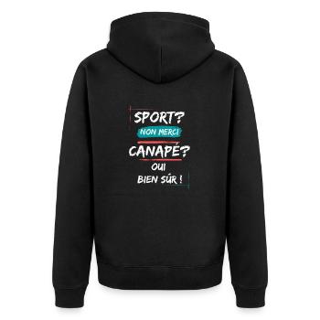 Sport? non merci, canapé? oui bien sur! - Veste à capuche bio Premium Unisexe - noir - Dos - Nico (187cm)