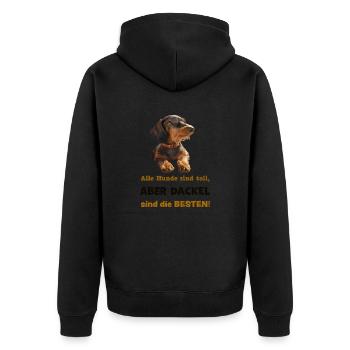 Dackel sind die Besten! Rauhaarteckel Sonnenbrille - Unisex Premium Bio Zip Hoodie - Schwarz - Hinten - Nico (187cm)