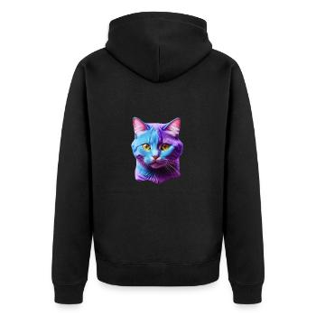 cat - Unisex Premium Organic Zip Hoodie - black - Back - Nico (187cm)