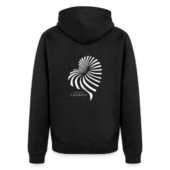 High Fashion London mit weißem Herz - Unisex Premium Bio Zip Hoodie - Schwarz - Hinten - Nico (187cm)