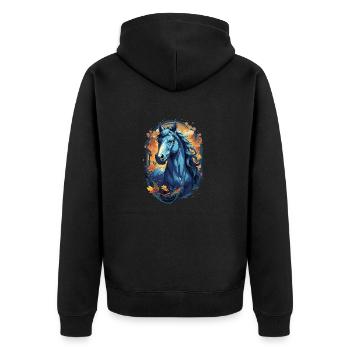 Fantasy Horse in Blue - Unisex Premium Organic Zip Hoodie - black - Back - Nico (187cm)