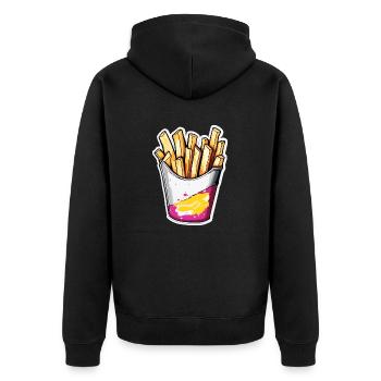 Pommes frites / Fast Food / Kartoffel / Essen - Unisex Premium Bio Zip Hoodie - Schwarz - Hinten - Nico (187cm)