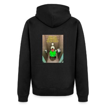 Wenn deine Mutter fragt, - Unisex Premium Bio Zip Hoodie - Schwarz - Hinten - Nico (187cm)