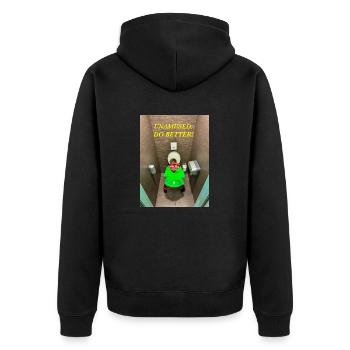 Unamüsiert. Machs besser! - Unisex Premium Bio Zip Hoodie - Schwarz - Hinten - Nico (187cm)