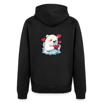 Verschenke diesen süßen Eisbären zum Valentinstag - Unisex Premium Bio Zip Hoodie - Schwarz - Hinten - Nico (187cm)