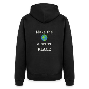 Weltverbesserer - Unisex Premium Bio Zip Hoodie - Schwarz - Hinten - Nico (187cm)