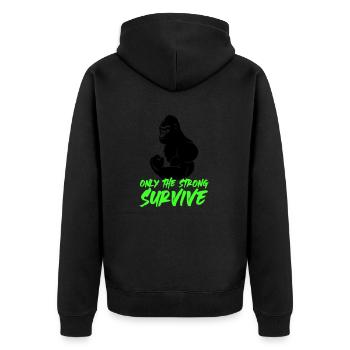 gorilla strong - Unisex Premium Bio Zip Hoodie - Schwarz - Hinten - Nico (187cm)