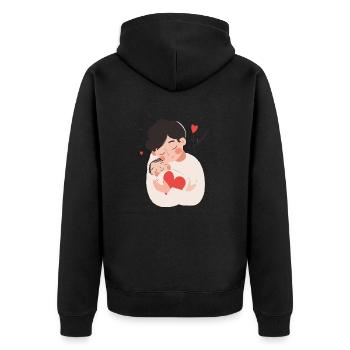 Vaterund Sohn / Tochter Neugeborenes - Unisex Premium Bio Zip Hoodie - Schwarz - Hinten - Nico (187cm)