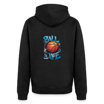 "Ball is Life" Basketball Graffiti Spray Kunst - Unisex Premium Bio Zip Hoodie - Schwarz - Hinten - Nico (187cm)