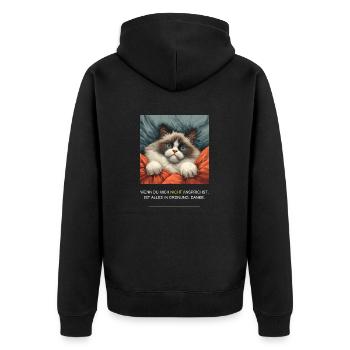 Cat Morning Grouch Sleepy Shirt Sleepy Head - Unisex Premium Organic Zip Hoodie - black - Back - Nico (187cm)