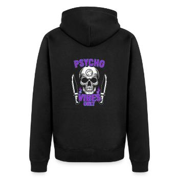 Psycho Vibes Only Skull Design Bold Purple & Black - Unisex Premium Organic Zip Hoodie - black - Back - Nico (187cm)