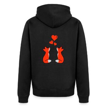 foxes in love 02 - Unisex Premium Bio Zip Hoodie - Schwarz - Hinten - Nico (187cm)