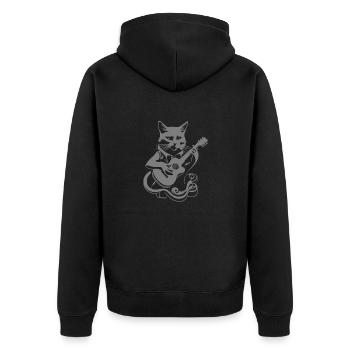 Weiße Steampunk Powerkatze - Unisex Premium Bio Zip Hoodie - Schwarz - Hinten - Nico (187cm)